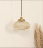 Ribbed Golden Luster Melon Glass Hanging Pendant Light with Antique Brass Finish