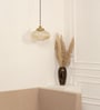 Ribbed Golden Luster Melon Glass Hanging Pendant Light with Antique Brass Finish