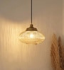 Ribbed Golden Luster Melon Glass Hanging Pendant Light with Antique Brass Finish