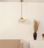 Ribbed Golden Luster Melon Glass Hanging Pendant Light with Antique Brass Finish