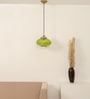 Ribbed Green Melon Glass Hanging Pendant Light with Antique Brass Finish