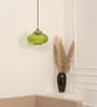 Ribbed Green Melon Glass Hanging Pendant Light with Antique Brass Finish