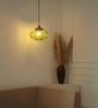 Ribbed Green Melon Glass Hanging Pendant Light with Antique Brass Finish