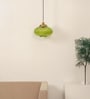Ribbed Green Melon Glass Hanging Pendant Light with Antique Brass Finish