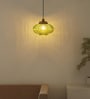 Ribbed Green Melon Glass Hanging Pendant Light with Antique Brass Finish