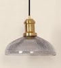 Ribbed Grey Luster Glass Pendant Light with Antique Brass Finish