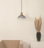 Ribbed Grey Luster Glass Pendant Light with Antique Brass Finish