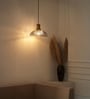 Ribbed Grey Luster Glass Pendant Light with Antique Brass Finish