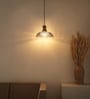 Ribbed Grey Luster Glass Pendant Light with Antique Brass Finish