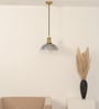 Ribbed Grey Luster Glass Pendant Light with Antique Brass Finish