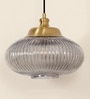 Ribbed Grey Melon Glass Hanging Pendant Light with Antique Brass Finish