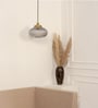 Ribbed Grey Melon Glass Hanging Pendant Light with Antique Brass Finish