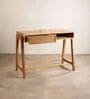 Right Angle Teak Wood Writing Table in Natural Finish
