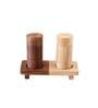 Ripple Brown & Offwhite Sheesham & Mango Wood (Set of 2) Salt and Pepper Shaker with Tray
