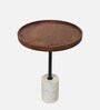 Riso Matel & Wood Metal End Table In Brown Colour