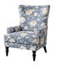 Riven Teak Wood Wing Chair With Suede Fabric In Blue Colour Riven Teak Wood Wing Chair With Suede Fabric In Blue Colour