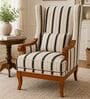 Riven Teak Wood Wing Chair With Suede Fabric In White Colour Riven Teak Wood Wing Chair With Suede Fabric In White Colour