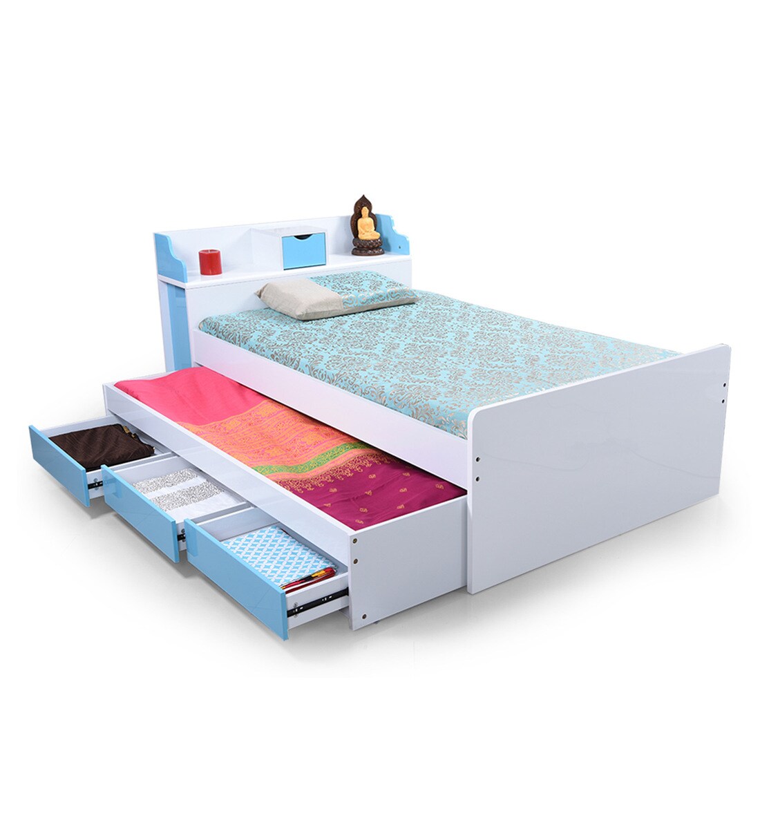 Buy Ruppet Single Bed with Trundle and Drawer storage by Royaloak