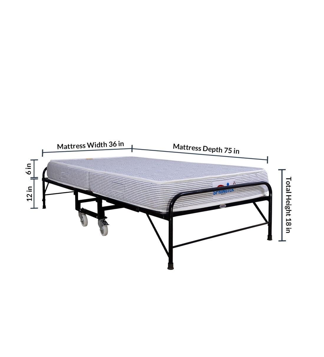Buy RollAway Metal Folding Bed in Black Colour with Mattress by