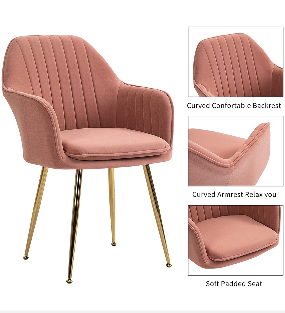 Buy Ambar Velvet Dining Chair in Peach Colour By Finch Fox Online