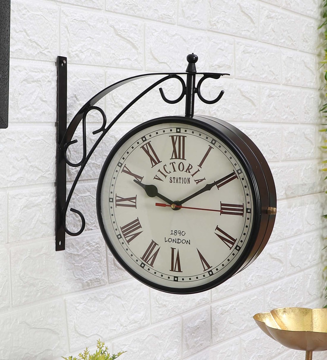 Metal Two Sided Victoria Station Clock Vintage Wall Clock