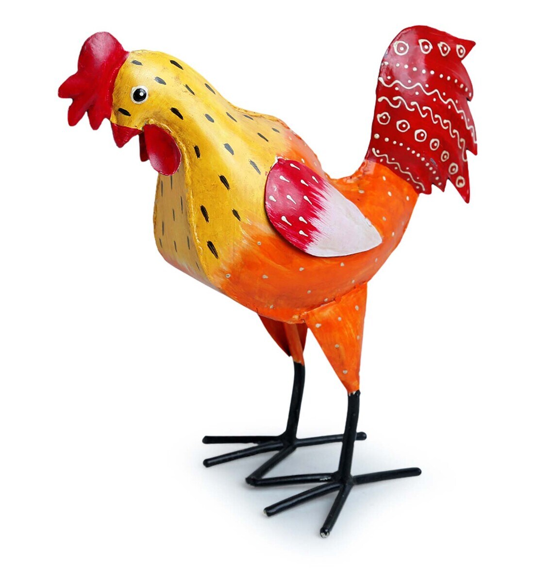 Buy Rooster Ruckus Handpainted Garden Decorative Showpiece In Metal (11