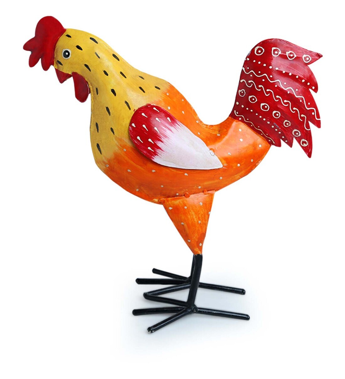 Buy Rooster Ruckus Handpainted Garden Decorative Showpiece In Metal (11 