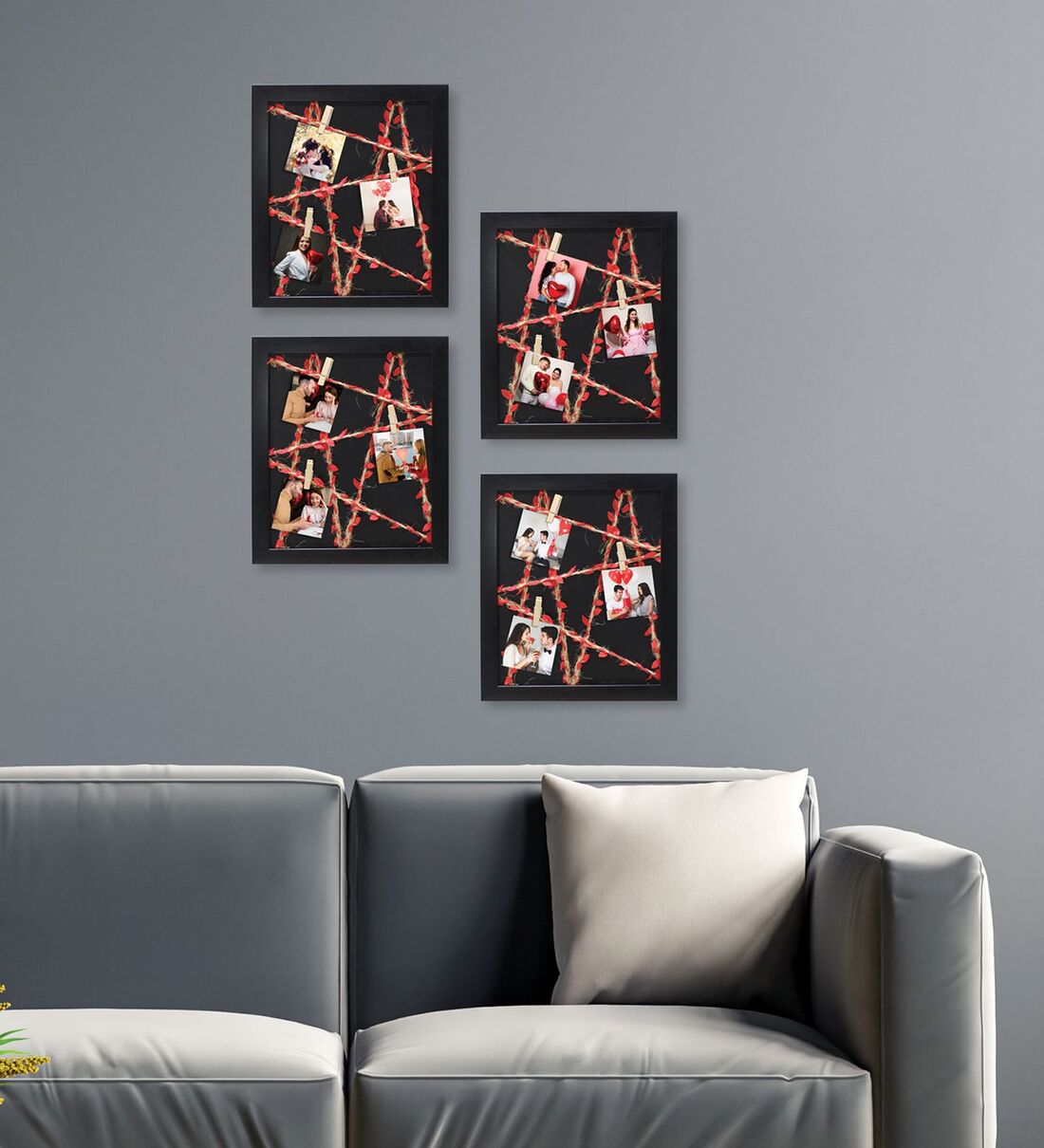 Buy 12 Wooden Black Paper Rope Wall Hanging Clip Photo Frames at 16