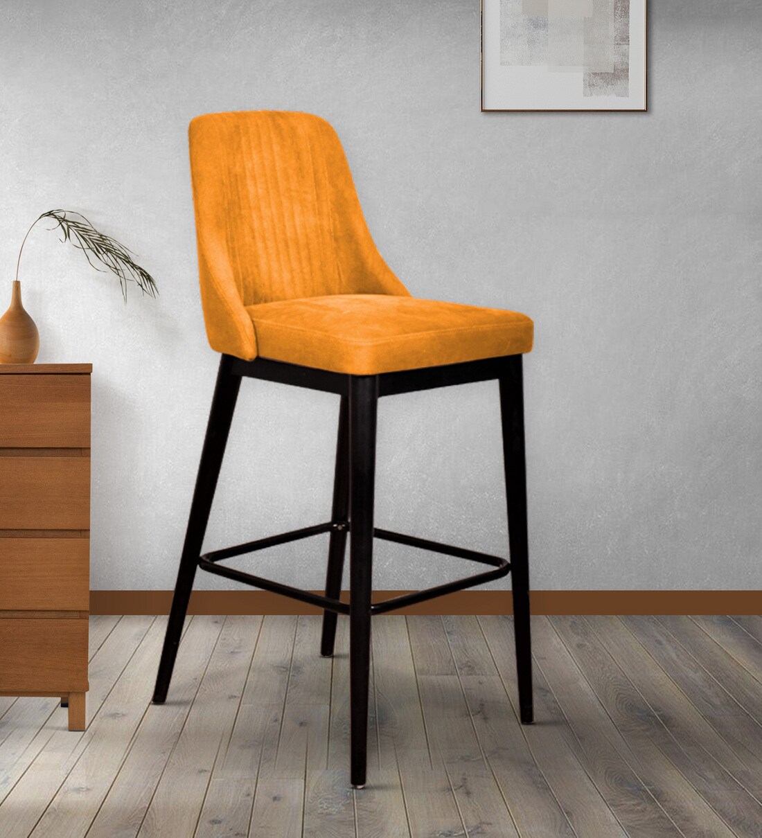 Buy Roseland Fabric Bar Stool in Mango Colour at 25 OFF by FURNITECH