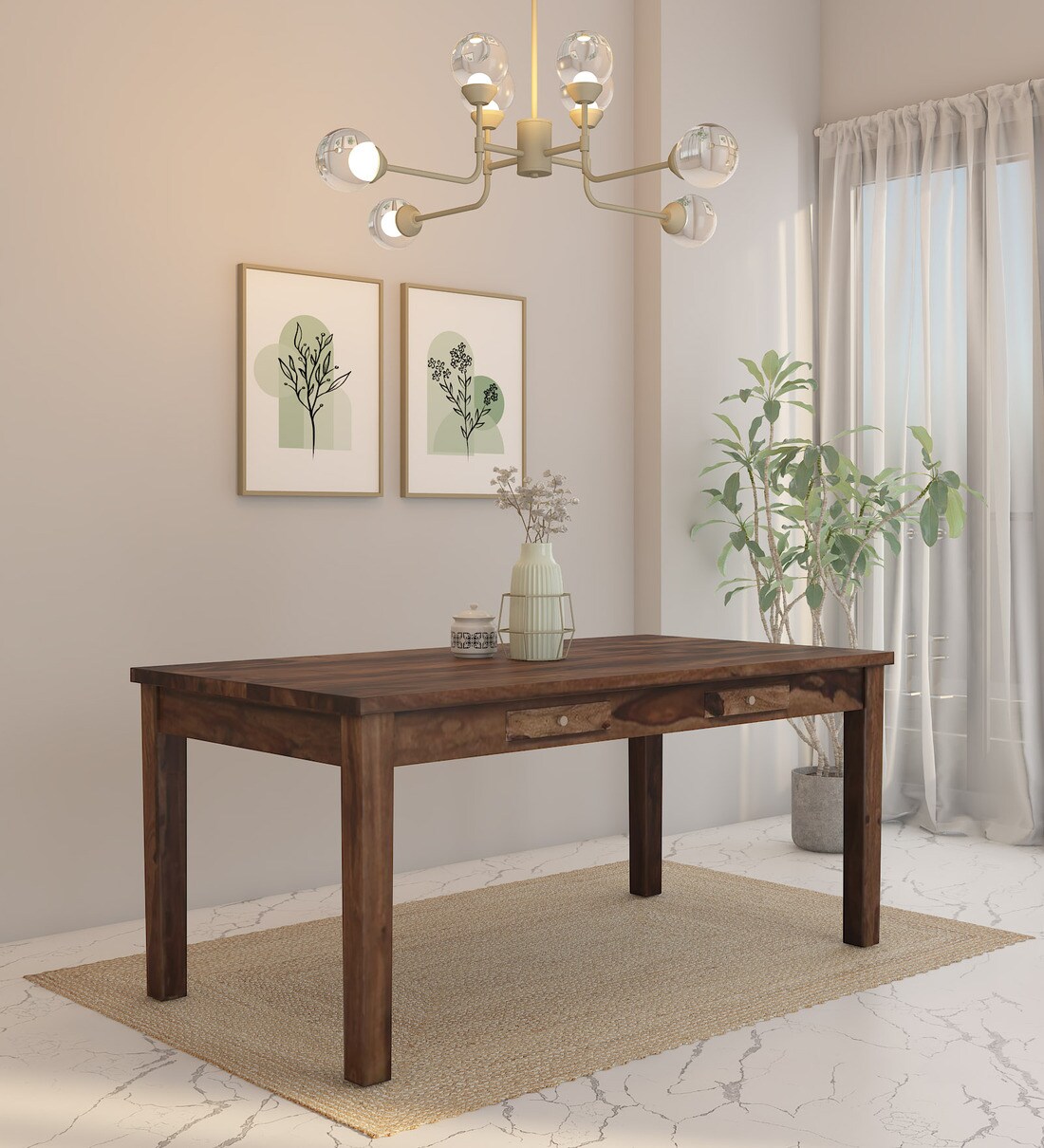 Buy Rostov Sheesham Wood 6 Seater Dining Table In Rustic Teak Finish at