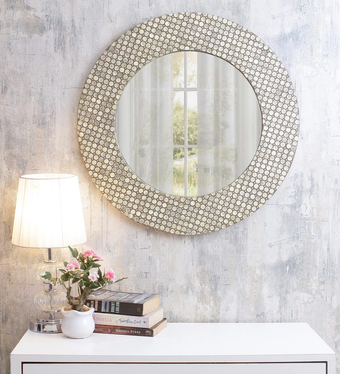 Buy Round Capiz Glass Mother Of Pearl Swarovski Finish Wall