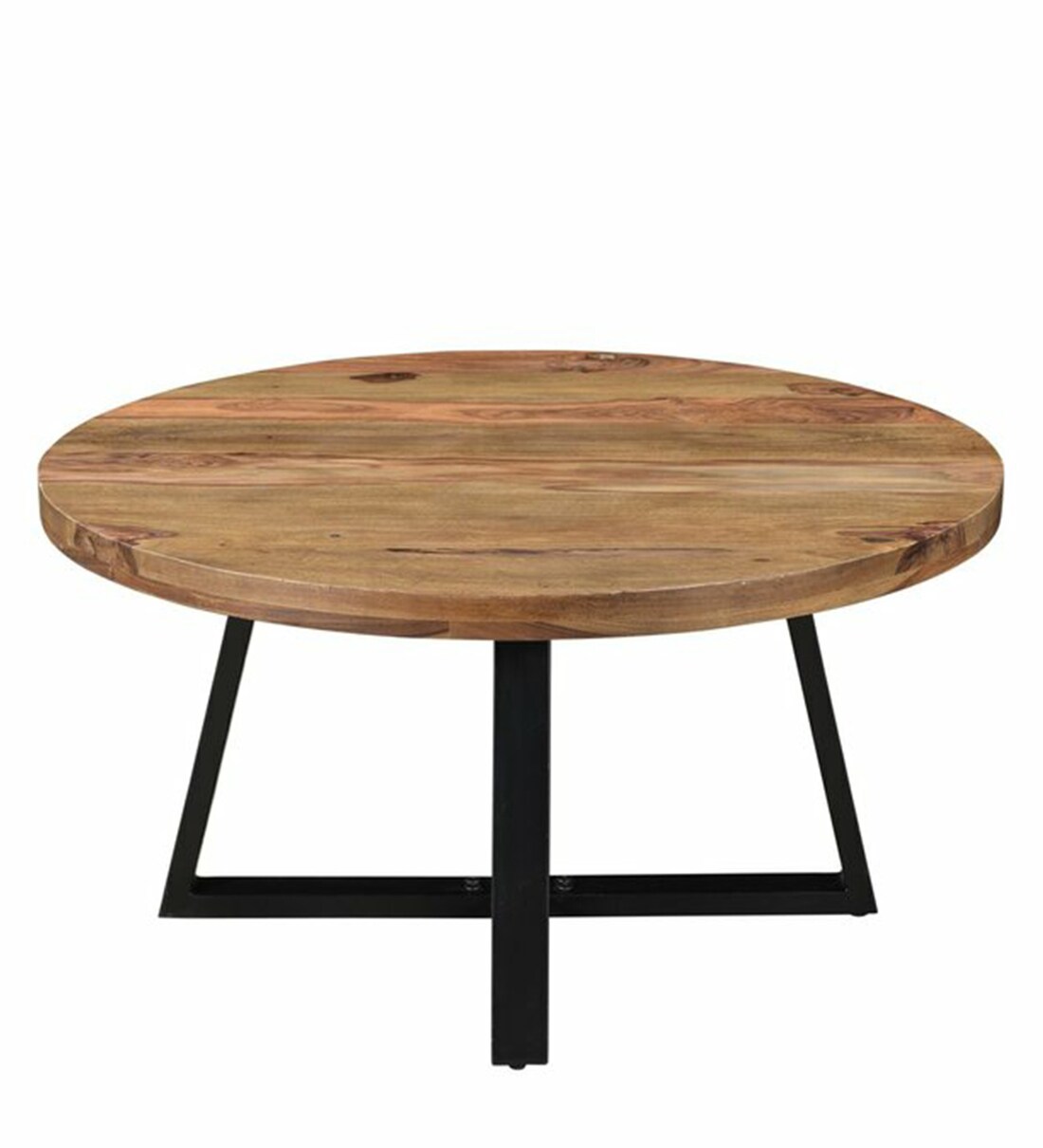 Buy Round Coffee Table in Brown & Black Colour by Rajtai Shree Online