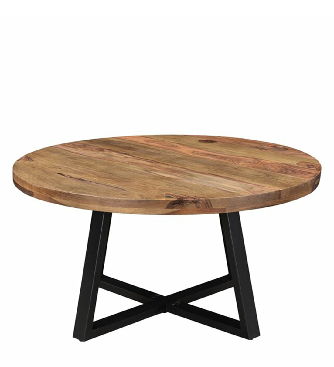 Buy Round Coffee Table in Brown & Black Colour by Rajtai Shree Online