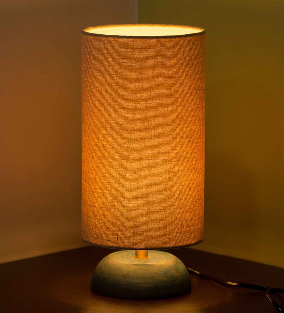Buy Round Table Lamp In Turquoise Mango Wood Base By ExclusiveLane