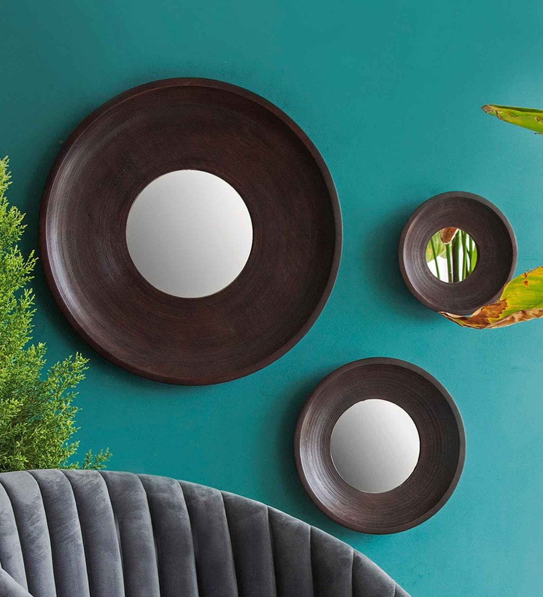 Buy Round Wall Mirror in Brown Colour Online Mirrors Sets Wall