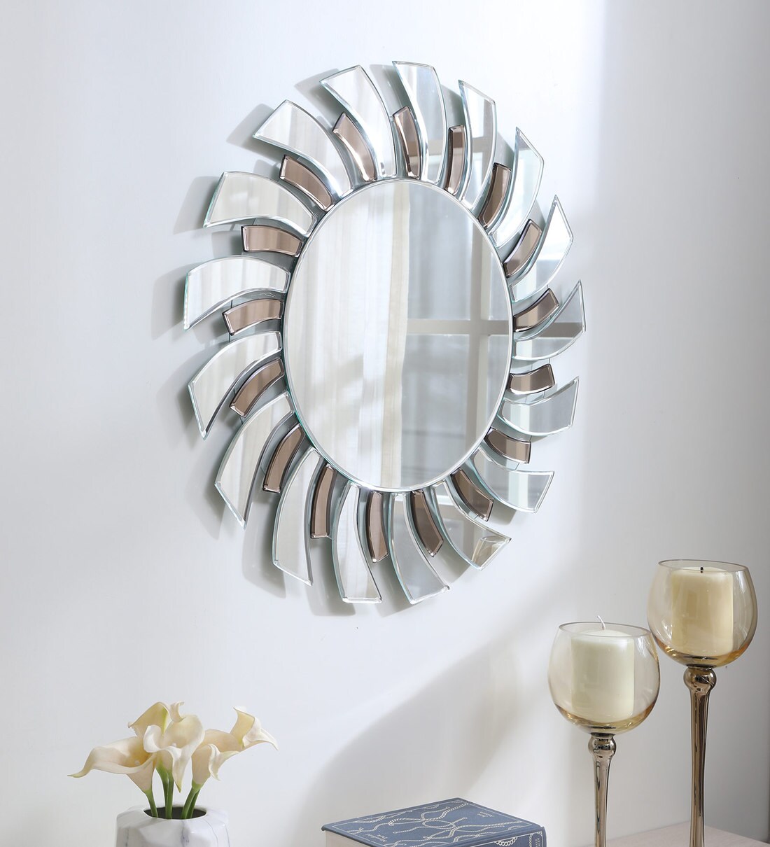 Buy Round Wall Mirror in Brown Colour Online Decorative Mirrors