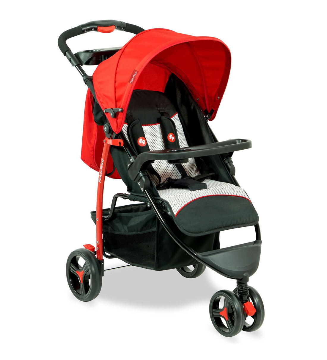 red and black pram
