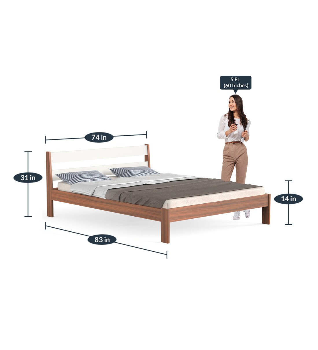Buy Roverb King Size Bed in Walnut Finish by bluewud Online Modern