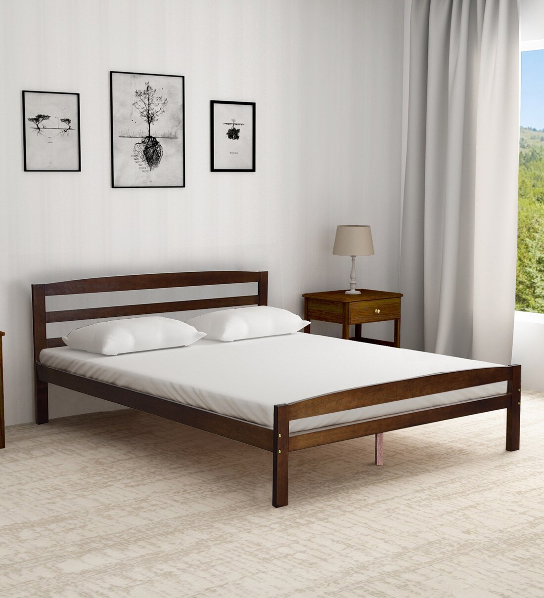 Buy Royairu Queen Size Bed In Walnut Finish By Mintwud Online Mission