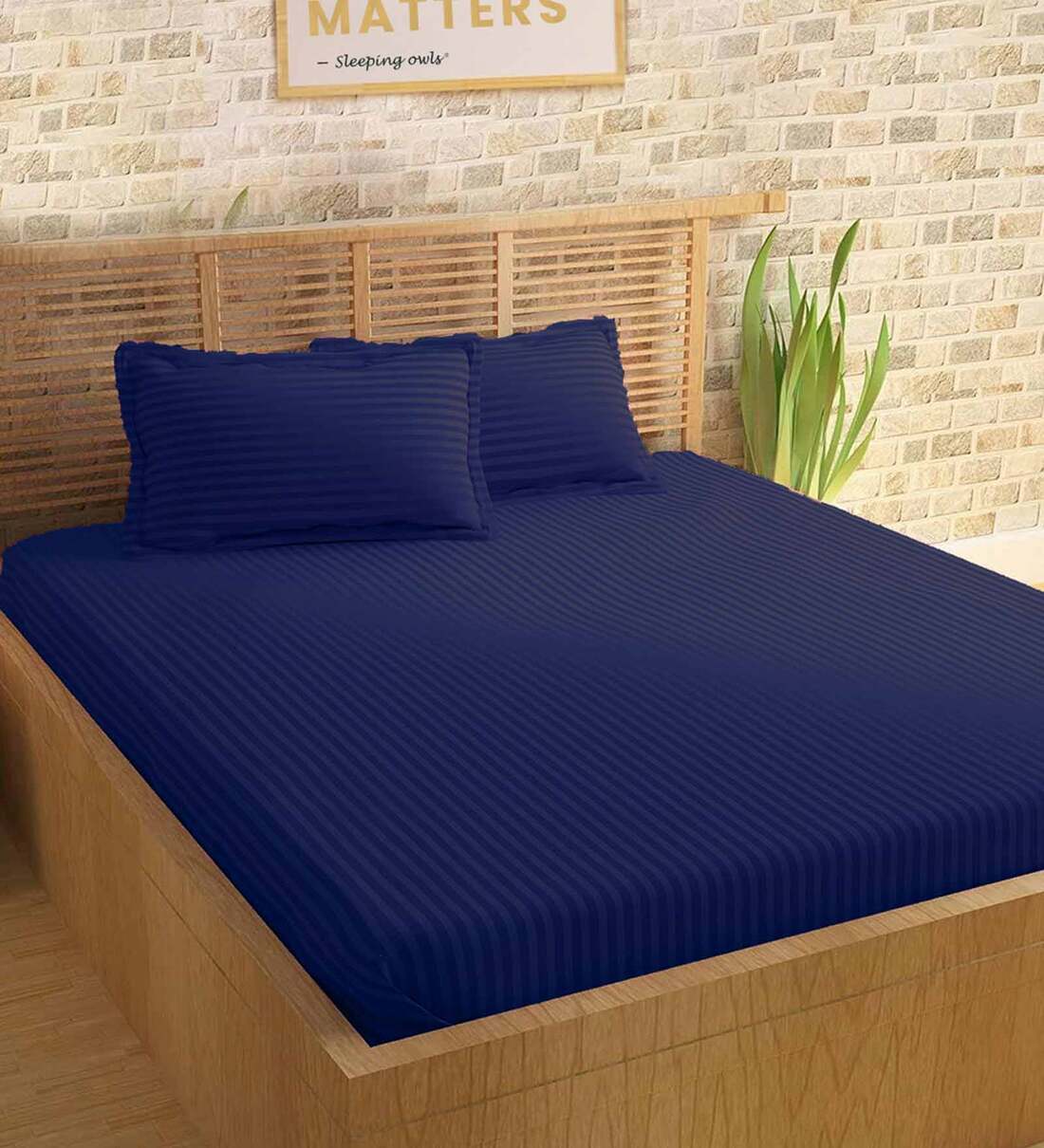 Buy Royal Blue Geometric 210 TC 100 Cotton 1 Double King Size Bedsheet with 2 Pillow Cover by