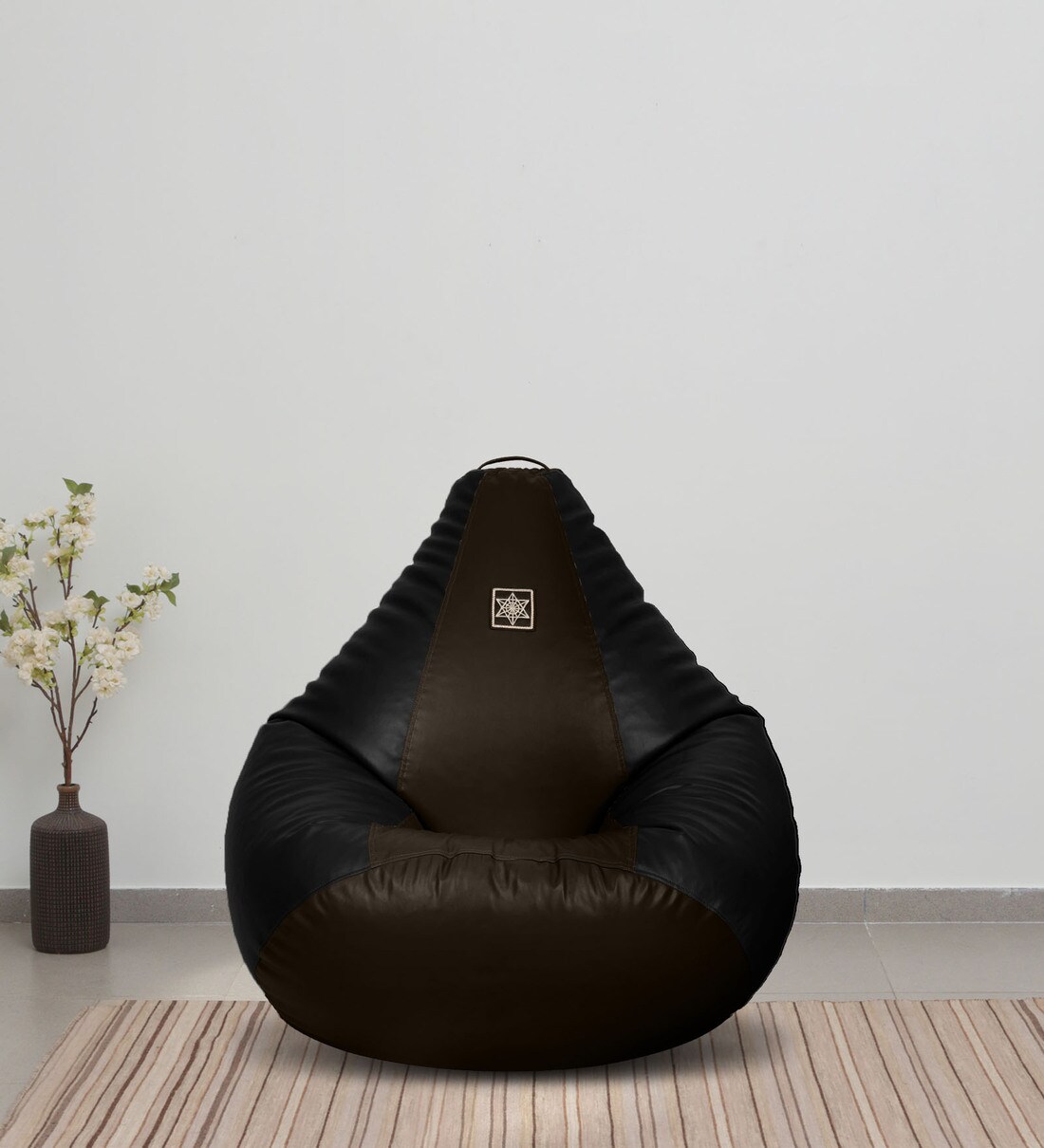 Buy Royal XL Leatherette Bean Bag with Beans in Black & Brown Colour at