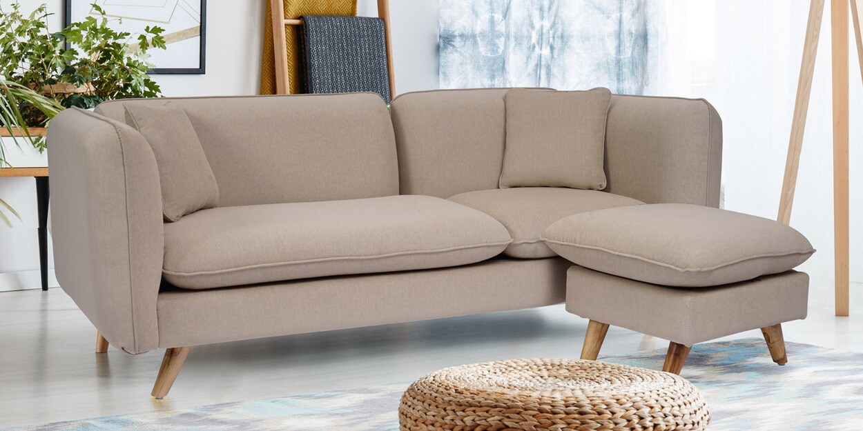 Buy Romina 3 Seater LHS Sectional Sofa in Beige Colour CasaCraft By Pepperfry Online Mid