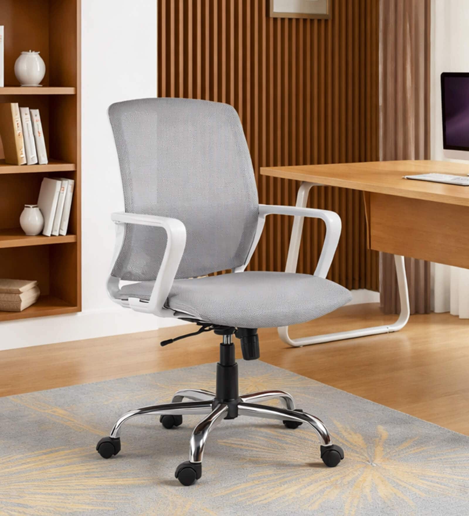 Mokuzai Mid Back Ergonomic Chair in White Colour
