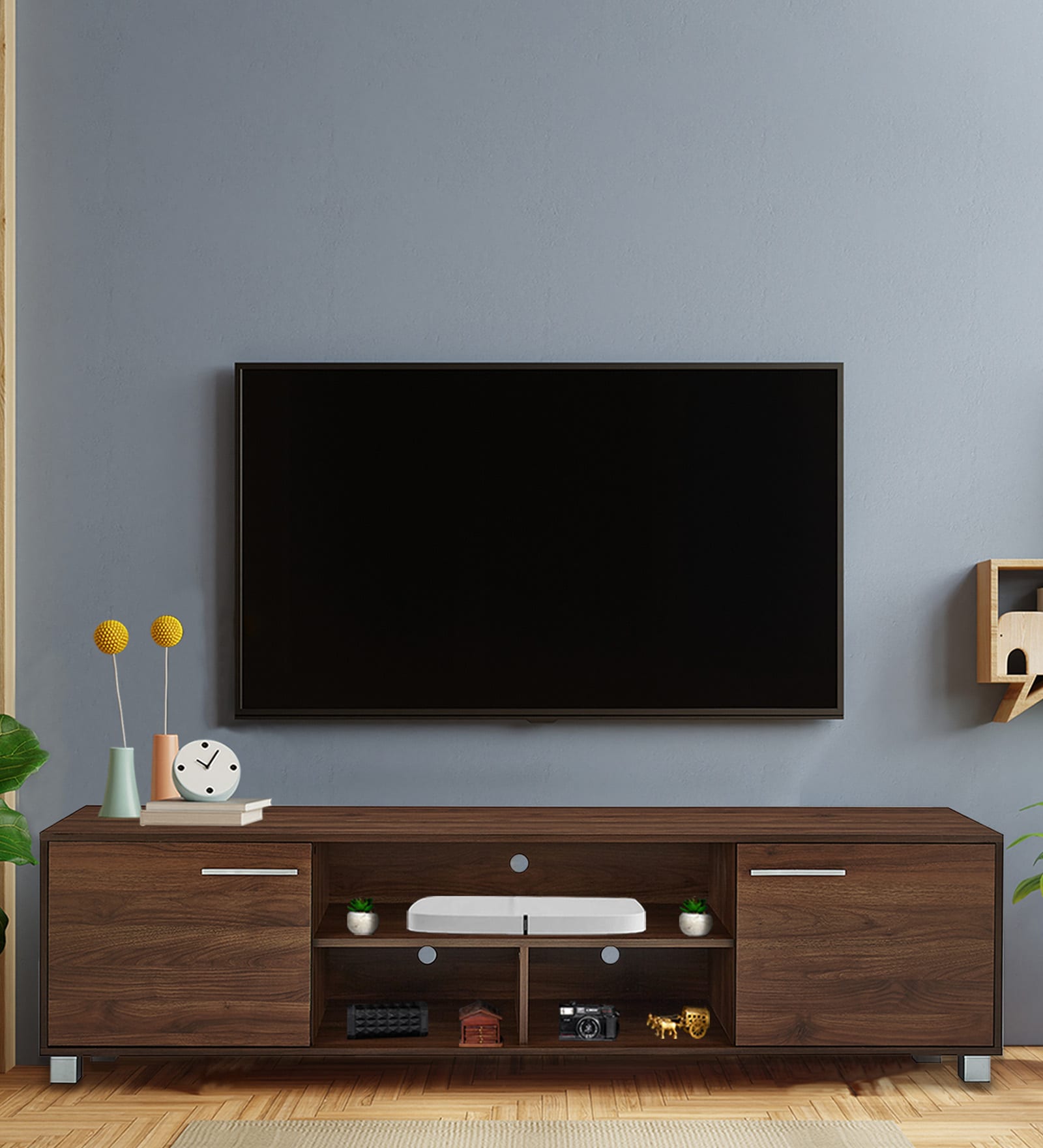 Robust TV Console for TVs in Walnut Finish for TVs up to 65"