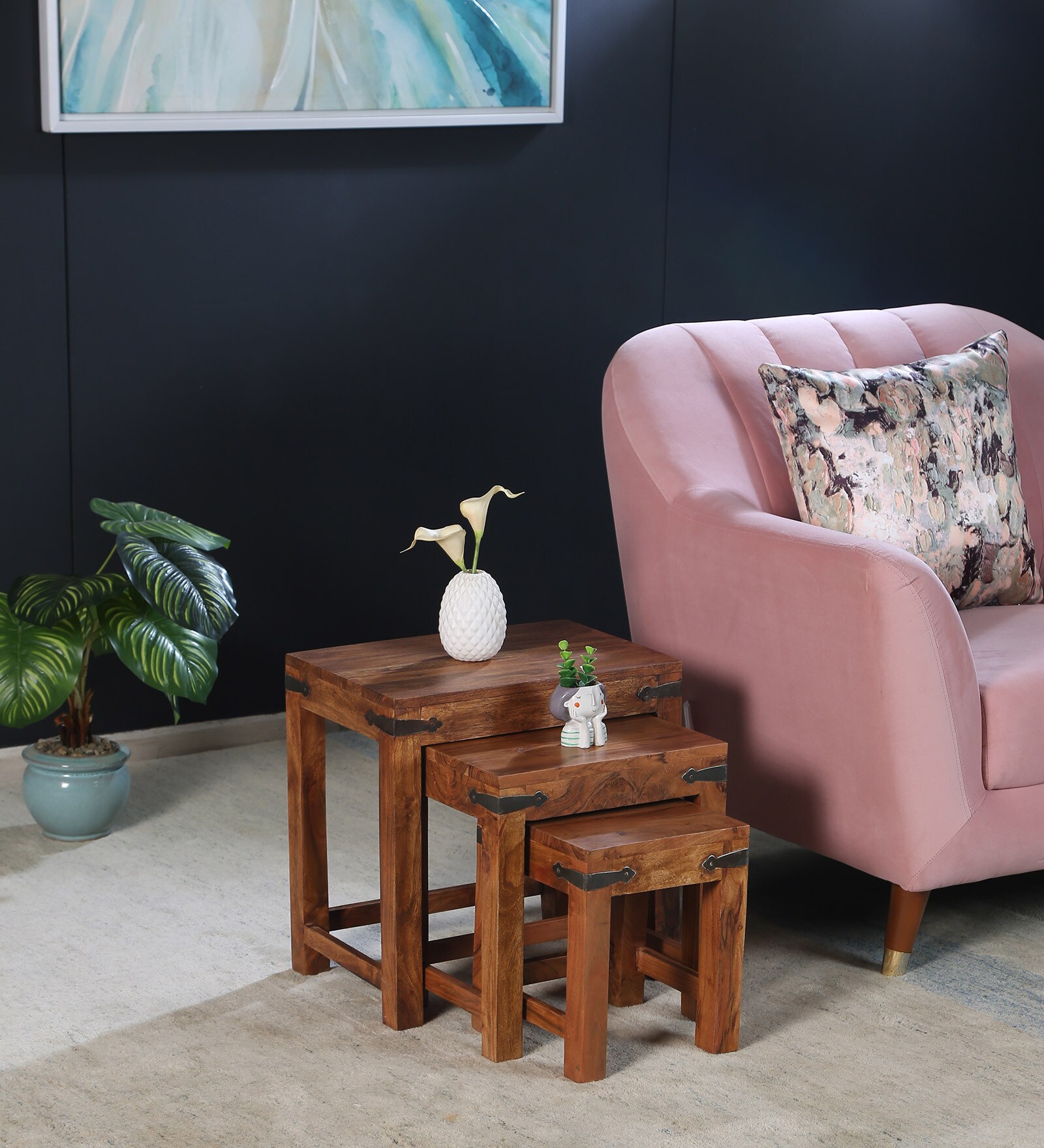 Rochester Solid Wood Nest of Tables in Natural Finish (Set Of 3)