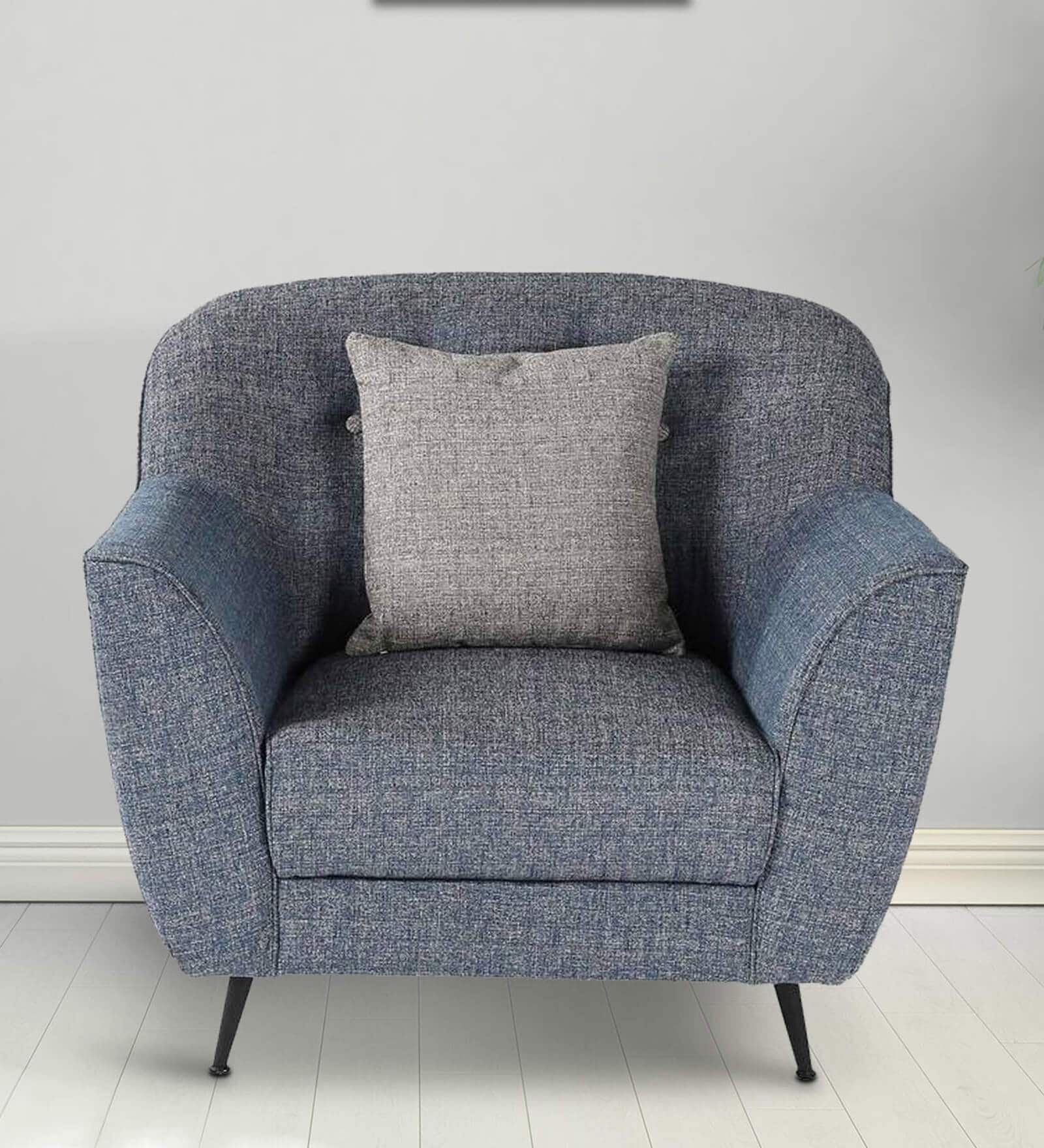 Rodrigo Fabric 1 Seater Sofa In Blue Colour