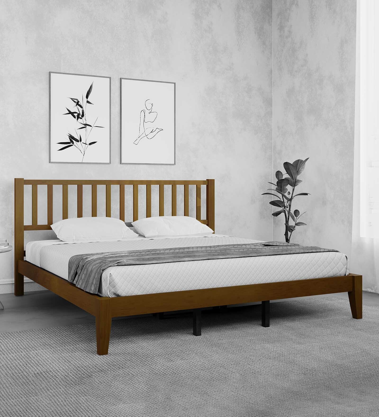 Rohira Solid Wood King Size Bed in Walnut Finish