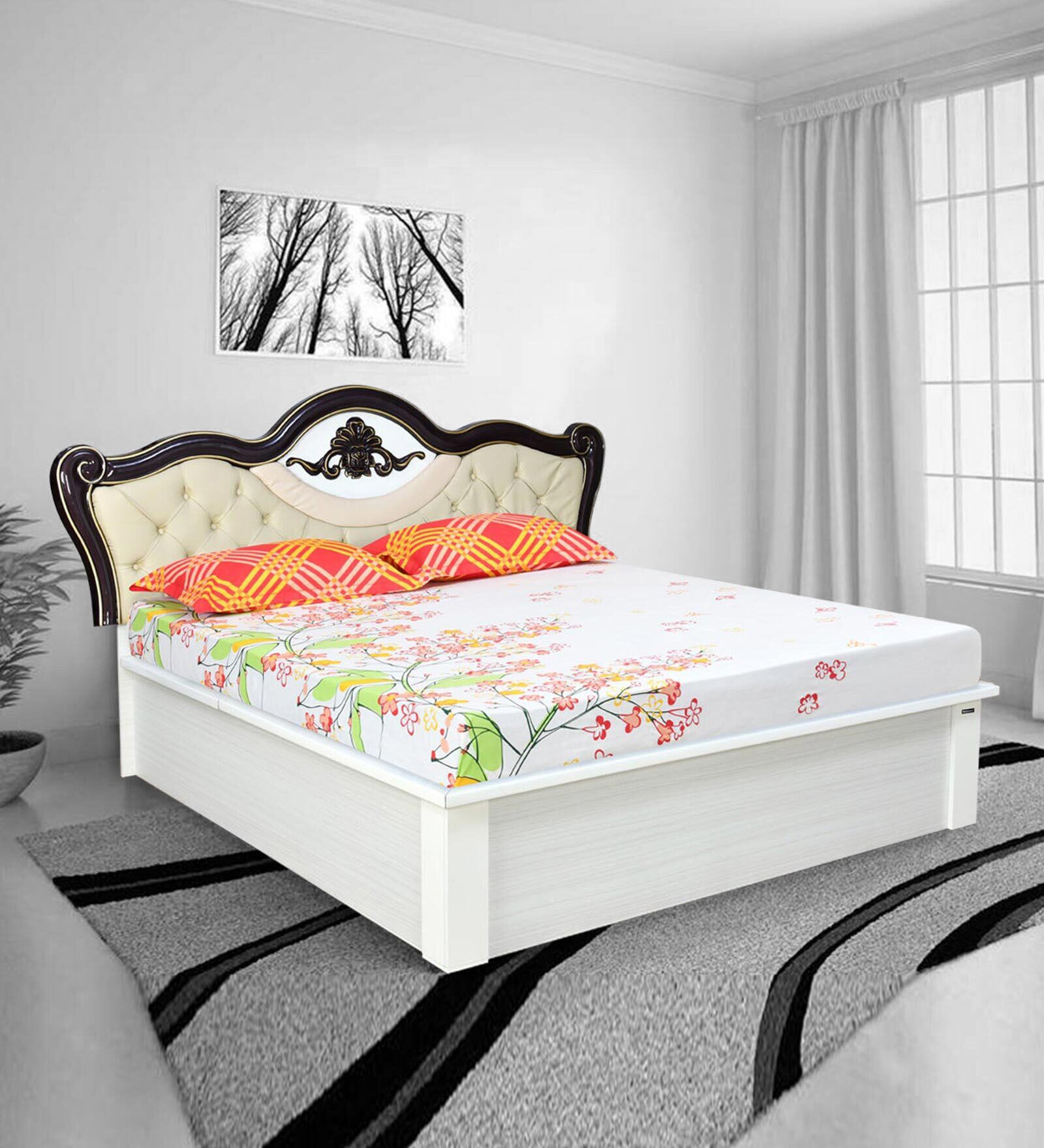Rolex King Size Bed in White Finish with Hydraulic Storage