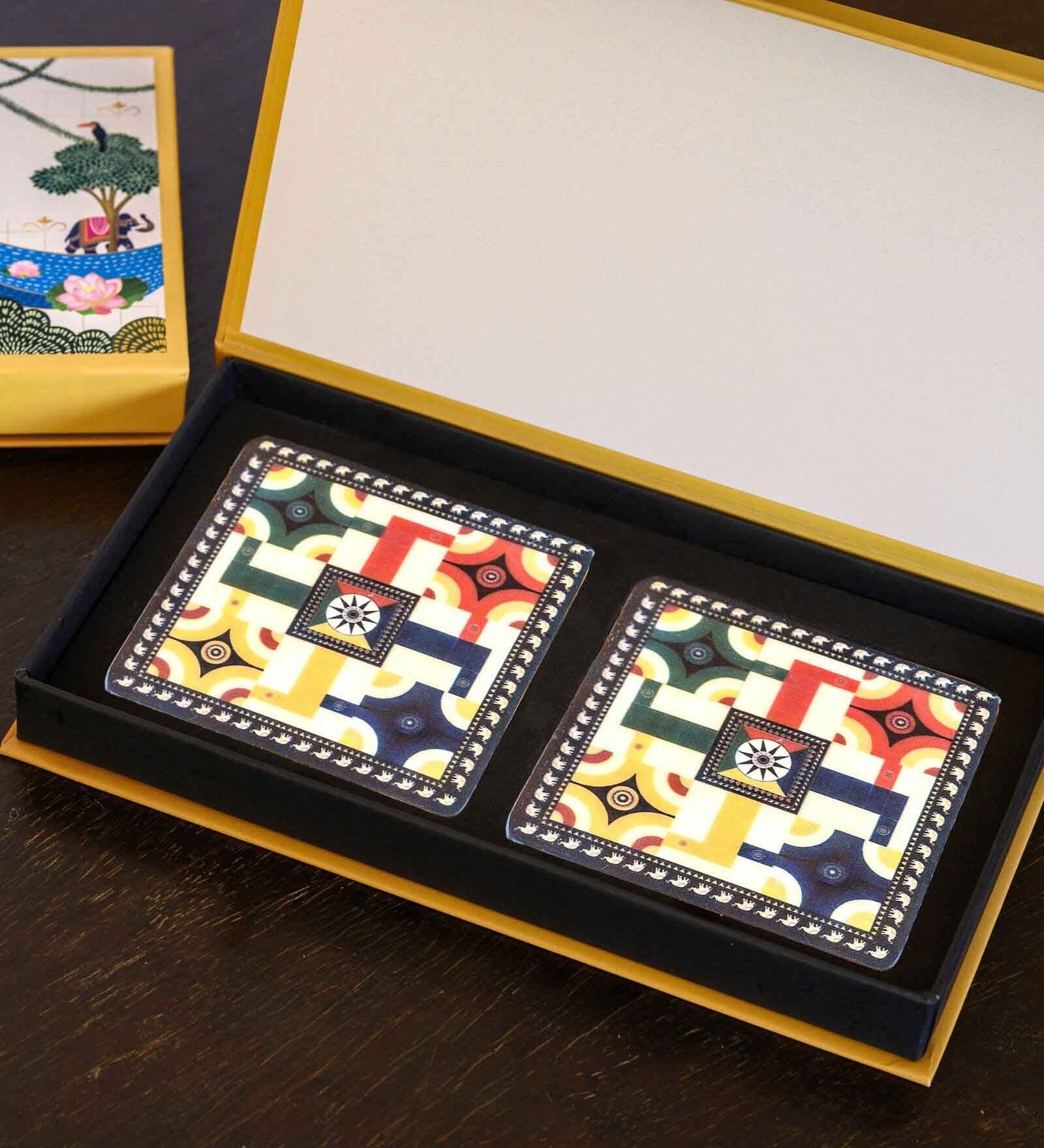 Roll back the Good Times Multicolour (4 x 4 Inches) Marble (Set of 2) Coasters