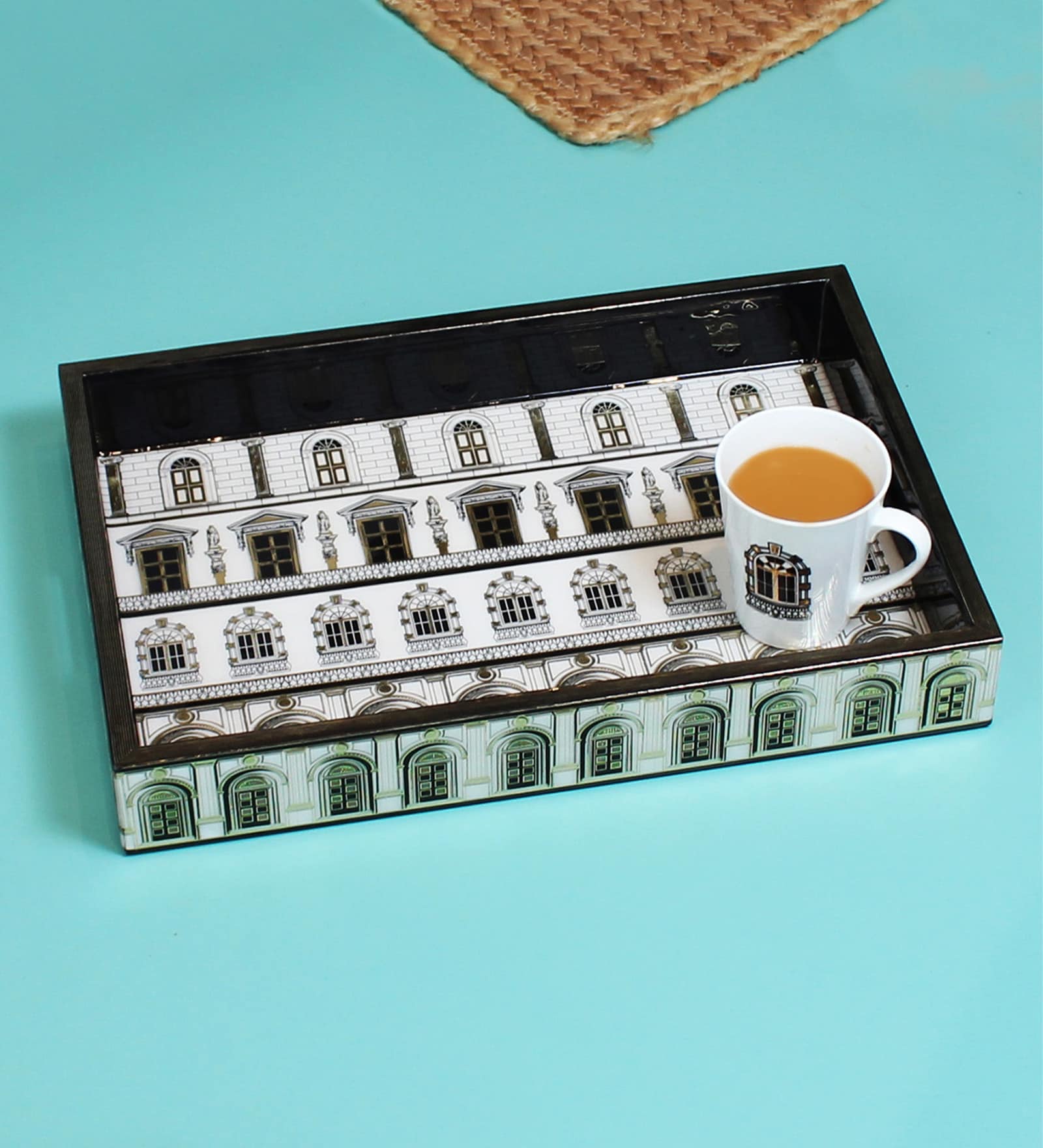 Roman Large Black & White Wood Serving Tray
